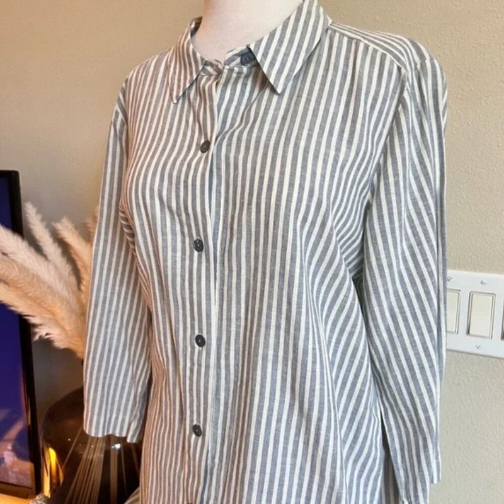 Eileen Fisher Striped Button-Front Dress | Organic cotton + Hemp - Picture 4 of 5